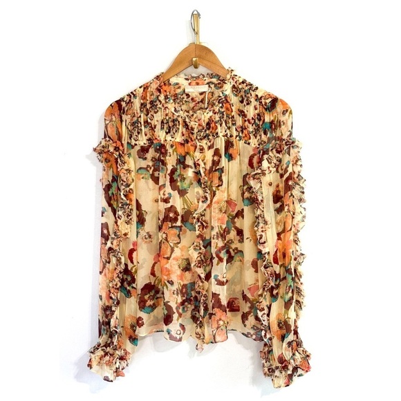 NWT Ulla Johnson Silk Ruffle Long-Sleeve Floral Andi Blouse - Picture 2 of 8